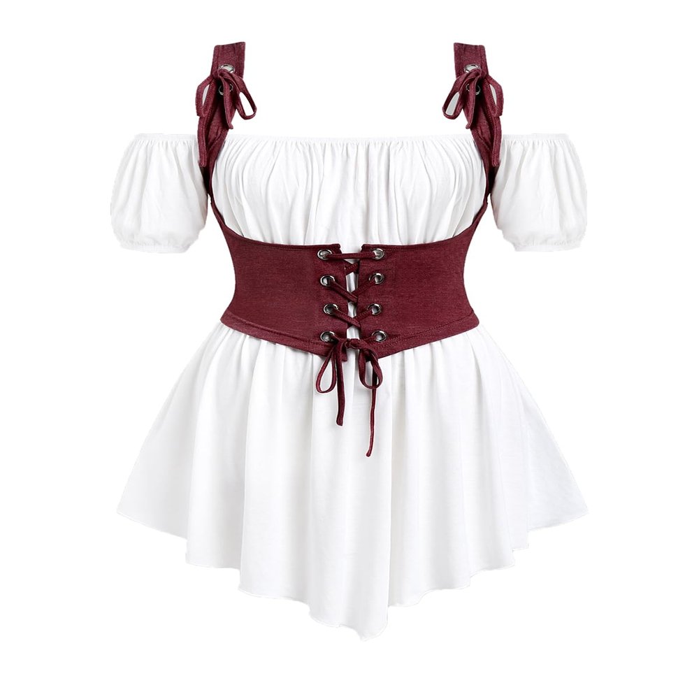 Rosegal Women Plus Size Gothic Off The Shoulder Top Set Lacee-up Medieval Renaissance Underbust Corset Renaissance Costume Tunic (White 4/1X)