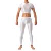 LiiYii Men's 2Pcs Body Suits Muscle Crop Tops Ice Silky Tops with Long Pantyhose Pants Nightwear White Medium view 1