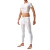 LiiYii Men's 2Pcs Body Suits Muscle Crop Tops Ice Silky Tops with Long Pantyhose Pants Nightwear White Medium view 2