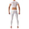 LiiYii Men's 2Pcs Body Suits Muscle Crop Tops Ice Silky Tops with Long Pantyhose Pants Nightwear White Medium view 3