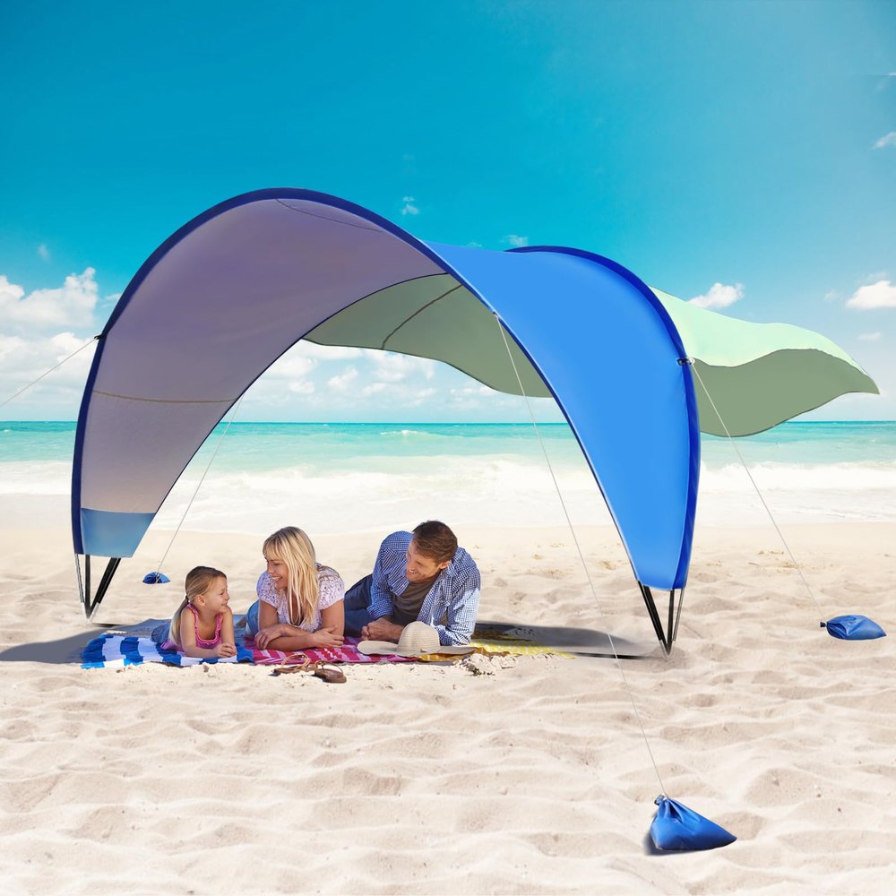 TOBTOS Beach Tent Sun Shelter with UPF50+ Protection, 11.5' x 10.5' Beach Canopy Fit 4-6 Person, Outdoor Camping Sun Shade with 6 Sandbags for Beach, Backyard, Picnic