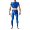 LiiYii Men's 2Pcs Body Suits Muscle Crop Tops Ice Silky Tops with Long Pantyhose Pants Nightwear Blue X-Large view 1