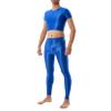 LiiYii Men's 2Pcs Body Suits Muscle Crop Tops Ice Silky Tops with Long Pantyhose Pants Nightwear Blue X-Large view 2