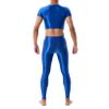 LiiYii Men's 2Pcs Body Suits Muscle Crop Tops Ice Silky Tops with Long Pantyhose Pants Nightwear Blue X-Large view 3