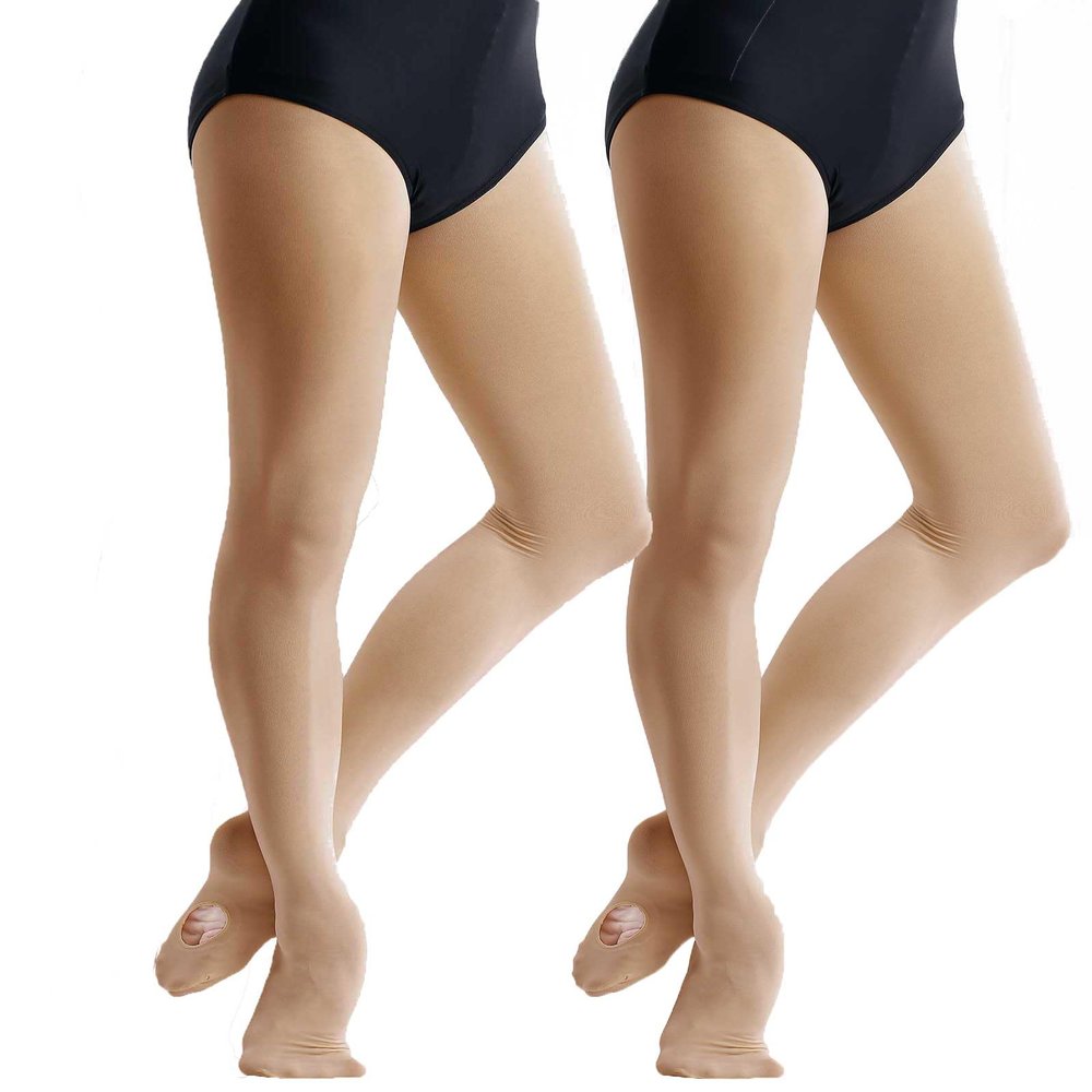 Daydance Women Nudie Ballet Tights, Adult Soft Stirrup Leggings for Dance, Gymnastics, Under Dress, 60D, 2 Packs