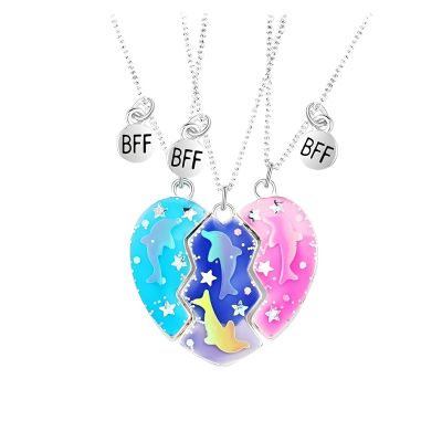 925 sterling Silver Half Heart Necklace For Couples, Cute Cartoon Glitter Heart Necklaces for Women, Matching Necklace Attract Butterfly BFF, A Piece of Charm Clavicle Chain Friendship Jewelry