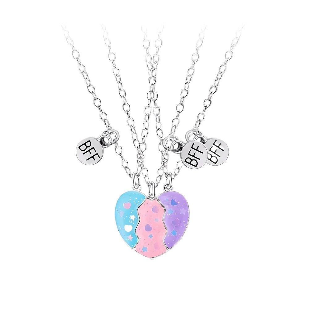 925 sterling Silver Half Heart Necklace For Couples, Cute Cartoon Glitter Heart Necklaces for Women, Matching Necklace Attract Butterfly BFF, A Piece of Charm Clavicle Chain Friendship Jewelry