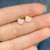 18g Titanium Apple Fruit Earrings for Women Girls 14k Gold Plated Surgical Stainless Steel Hypoallergenic Tiny Studs Cartilage Tragus Screw Back Piercing Sensitive Ear Homecoming Jewelry (Pink) view 4