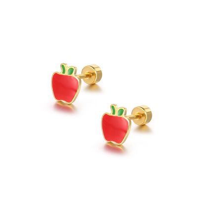 18g Titanium Apple Fruit Earrings for Women Girls 14k Gold Plated Surgical Stainless Steel Hypoallergenic Tiny Studs Cartilage Tragus Screw Back Conch Piercing Sensitive Ear Homecoming Jewelry (Red)