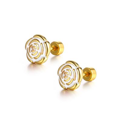18g Titanium Flower Stud Earrings for Women Surgical Stainless Steel Cute Tiny Rose Studs Cartilage Tragus Screw Back Post Conch Piercing Sensitive Ear Jewelry (White)