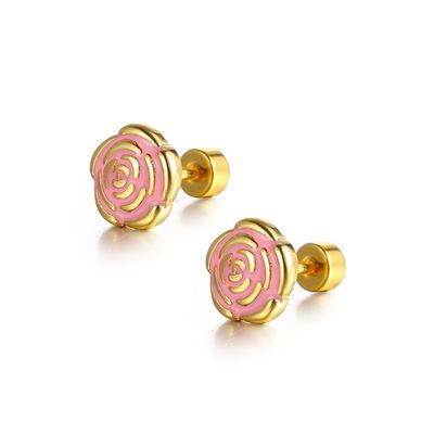 18g Titanium Flower Stud Earrings for Women Girls Surgical Stainless Steel Cute Tiny Rose Studs Cartilage Tragus Screw Back Post Conch Piercing Sensitive Ear Jewelry (Pink)