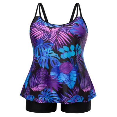 Hanna Nikole Tankini Swimsuits for Women 2 Piece Bathing Suits Plus Size Push Up Swimwear Tops with Shorts Purple Print 20W