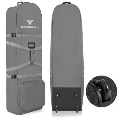 DAREKUKU Soft Sided Golf Travel Bag for Airlines with Wheels, Foldable Golf Club Travel Cover with Support Rod for Extra Protection, 900D Heavy Duty Oxford Wear-Resistant, Handle Style (Grey)