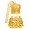 FEESHOW Kids Girls 2 Piece Shiny Tank Top with Mini Skirts Outfits for Hip Hop Performance Costume Dress Up Gold 12 Years view 1