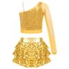 FEESHOW Kids Girls 2 Piece Shiny Tank Top with Mini Skirts Outfits for Hip Hop Performance Costume Dress Up Gold 12 Years view 2