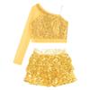 FEESHOW Kids Girls 2 Piece Shiny Tank Top with Mini Skirts Outfits for Hip Hop Performance Costume Dress Up Gold 12 Years view 3