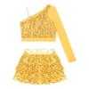 FEESHOW Kids Girls 2 Piece Shiny Tank Top with Mini Skirts Outfits for Hip Hop Performance Costume Dress Up Gold 12 Years view 4