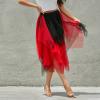 Women's Asymmetrical Tulle Midi Skirt Patchwork Color Mesh Elastic High Waist Layered A-Line Tutu Club Party Skirt (Irregular Red, M) view 2