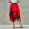 Women's Asymmetrical Tulle Midi Skirt Patchwork Color Mesh Elastic High Waist Layered A-Line Tutu Club Party Skirt (Irregular Red, M) view 3