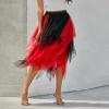 Women's Asymmetrical Tulle Midi Skirt Patchwork Color Mesh Elastic High Waist Layered A-Line Tutu Club Party Skirt (Irregular Red, M) view 4