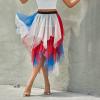 Women's Asymmetrical Tulle Midi Skirt Patchwork Color Mesh Elastic High Waist Layered A-Line Tutu Club Party Skirt (Irregular Red Blue, L) view 2