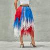 Women's Asymmetrical Tulle Midi Skirt Patchwork Color Mesh Elastic High Waist Layered A-Line Tutu Club Party Skirt (Irregular Red Blue, L) view 3