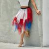 Women's Asymmetrical Tulle Midi Skirt Patchwork Color Mesh Elastic High Waist Layered A-Line Tutu Club Party Skirt (Irregular Red Blue, L) view 4