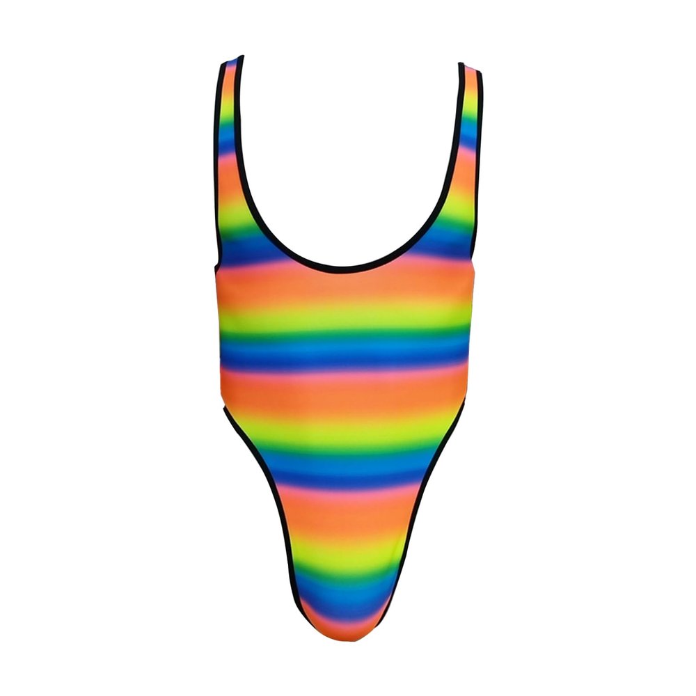 LiiYii Men's One Piece Elastic Body Chest Harness Jockstrap Bodysuit Hollow Out Wrestling Singlet Leotard Coloful Large