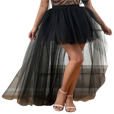 AiberLisha Womens High Low Tulle Tutu Skirt for Prom Party Black L