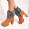 Dheva-C Women's Chunky Heel Round Toe Lined Toe Snow Boots, Winter Comfortable Slip On Mid Suede Warm Snow Ankle Boots Outdoor High Heel Pull On Boots Fashion Winter Boots (Brown, 10) view 3