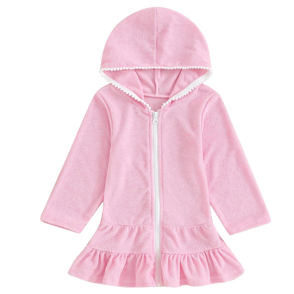 Mubineo Toddler Girl Long Sleeve Swimsuit Beach Dress Cute Cover Ups Ruffle Bathing Suit Cover Up Kimono Kids Swimwear (Pink, 7-8 Years)