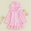 Mubineo Toddler Girl Long Sleeve Swimsuit Beach Dress Cute Cover Ups Ruffle Bathing Suit Cover Up Kimono Kids Swimwear (Pink, 7-8 Years) view 3