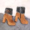 Dheva-C Women's Chunky Heel Round Toe Lined Toe Snow Boots, Winter Comfortable Slip On Mid Suede Warm Snow Ankle Boots Outdoor High Heel Pull On Boots Fashion Winter Boots (Brown, 7) view 2