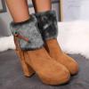 Dheva-C Women's Chunky Heel Round Toe Lined Toe Snow Boots, Winter Comfortable Slip On Mid Suede Warm Snow Ankle Boots Outdoor High Heel Pull On Boots Fashion Winter Boots (Brown, 7) view 4
