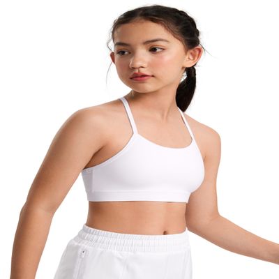 CRZ YOGA Girls Butterluxe Y Back Sports Bra - Yoga Athletic Casual Tops Scoop Neck Spaghetti Strap Padded Crop Kids Teen White Small