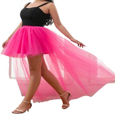 AiberLisha Womens High Low Tulle Tutu Skirt for Prom Party Hot Pink L