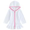 Mubineo Toddler Girl Long Sleeve Swimsuit Beach Dress Cute Cover Ups Ruffle Bathing Suit Cover Up Kimono Kids Swimwear (White, 4-5 Years) view 1