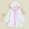 Mubineo Toddler Girl Long Sleeve Swimsuit Beach Dress Cute Cover Ups Ruffle Bathing Suit Cover Up Kimono Kids Swimwear (White, 4-5 Years) view 3