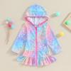 Mubineo Toddler Girl Long Sleeve Swimsuit Beach Dress Cute Cover Ups Ruffle Bathing Suit Cover Up Kimono Kids Swimwear (Rainbow Mermaid, 7-8 Years) view 2
