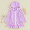 Mubineo Toddler Girl Long Sleeve Swimsuit Beach Dress Cute Cover Ups Ruffle Bathing Suit Cover Up Kimono Kids Swimwear (Purple, 3-4 Years) view 2