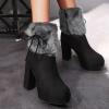Dheva-C Women's Chunky Heel Round Toe Lined Toe Snow Boots, Winter Comfortable Slip On Mid Suede Warm Snow Ankle Boots Outdoor High Heel Pull On Boots Fashion Winter Boots (Black, 9) view 3