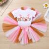 ABEWIP Baby Girl Birthday Cake Smash Outfit Toddler Girl My 1st Birthday Romper Tutu Skirt+Headband Clothes Set Wood One 1Y view 3