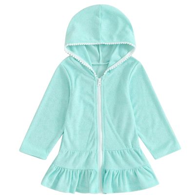 Mubineo Toddler Girl Long Sleeve Swimsuit Beach Dress Cute Cover Ups Ruffle Bathing Suit Cover Up Kimono Kids Swimwear (Mint Green, 7-8 Years)