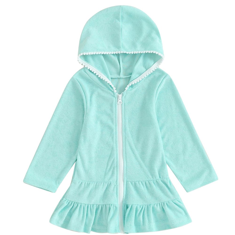 Mubineo Toddler Girl Long Sleeve Swimsuit Beach Dress Cute Cover Ups Ruffle Bathing Suit Cover Up Kimono Kids Swimwear (Mint Green, 7-8 Years)
