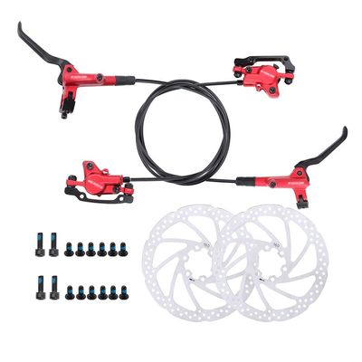 MirOdo Mountain Bike Hydraulic Disc Brakes Set Left Front 800mm Right Rear 1400mm 2-Piston Bilateral Hydraulic Brake Alu Alloy Brake Levers & Calipers with 160mm Rotors (Color : Red)