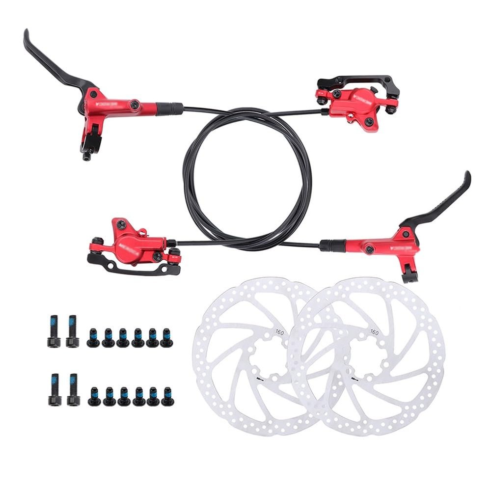 MirOdo Mountain Bike Hydraulic Disc Brakes Set Left Front 800mm Right Rear 1400mm 2-Piston Bilateral Hydraulic Brake Alu Alloy Brake Levers & Calipers with 160mm Rotors (Color : Red)