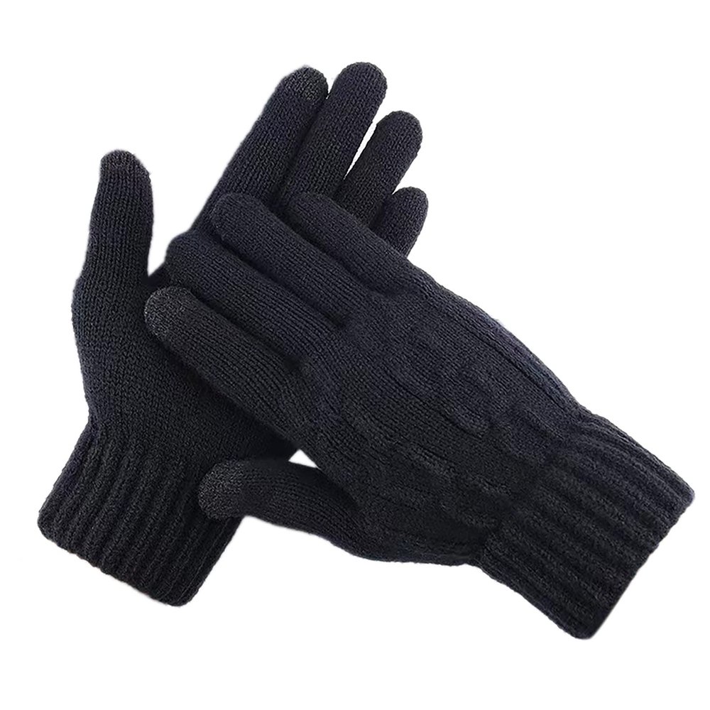 YOLAI Women's Winter Gloves Touchscreen Warm Lined Knit Glove Touchscreen Elastic Cuff Texting Thermal Gloves (Black, One Size)