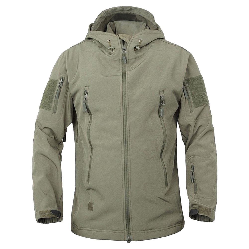 SWJGLITTR Men's Soft Shell Outdoor Jacket Waterproof Hooded Military Tactical Coat Men Winter Hiking Sherpa Lined Outwear (Army green,XX-Large)