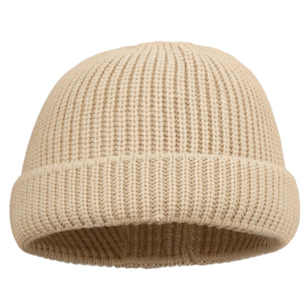 Clakllie Daily Skull Cap Knit Cuff Beanie Hat Solid Color Watch Caps Stretch Stocking Hats for Outdoor Sports,S-Beige