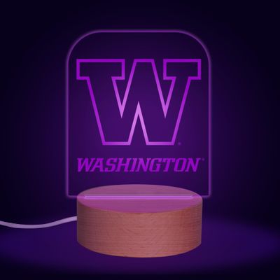 Rico Industries NCAA Washington Huskies Team Logo LED Desk Light Up Sign, 7 Color Changing LED Night Light, Wood Base with USB Cord Included, Ideal for Home and Desktop Decoration